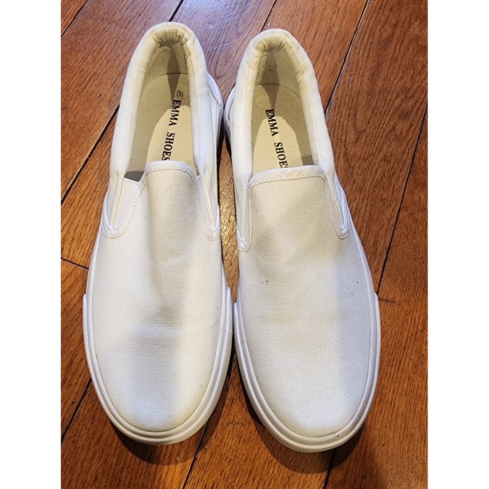 Emma Shoes Carolina Slip On Sneakers Womens 10 White Canvas Casual Flats